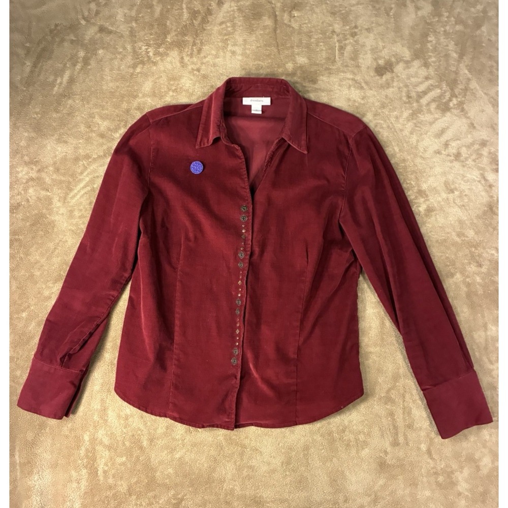 VTG Y2K Womens Burgundy Corduroy Shacket Snap Closure Top Cranberry Red Medium